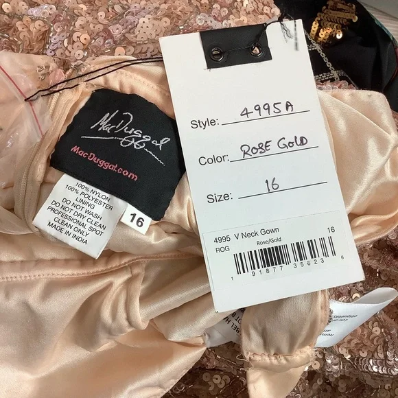 MacDuggal Rose Gold Sequin Evening Gown with Slit and Train - Picture 13 of 14